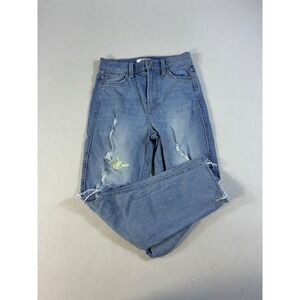 7 For All Mankind High Waist Cropped Straight Distressed Bird Jeans Size 25